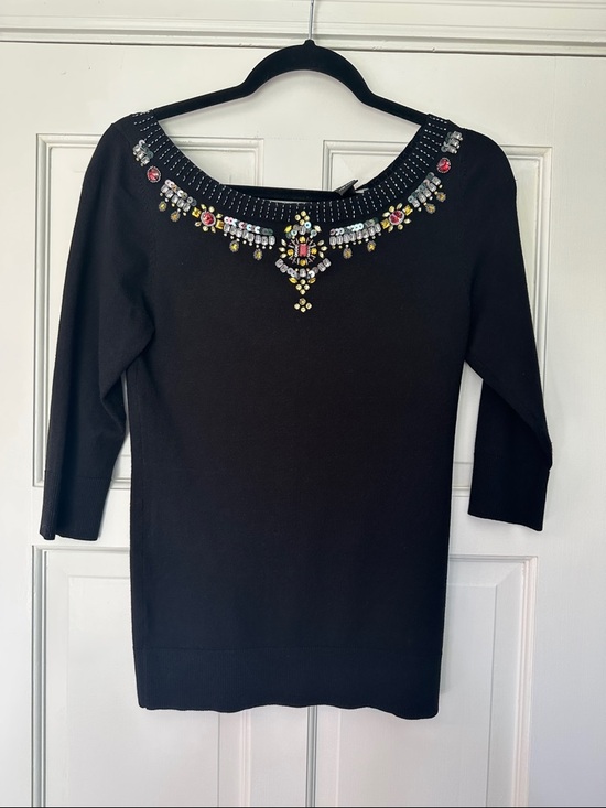 White House Black Market Sweaters - White House Black Market Rhinestone and Beaded Black Silk Blend Sweater